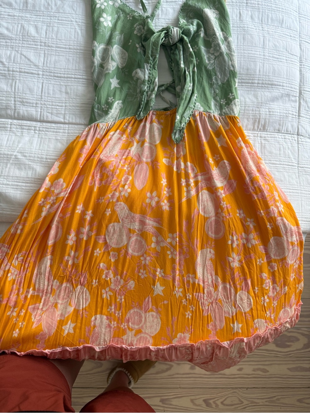 Agua Bendita Fairy Mita Maxi Dress | Patchwork Bird & Citrus Print | Size M - Picture 10 of 16